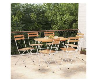Сгъваеми бистро столове, 6 бр., масивно акациево дърво и стомана