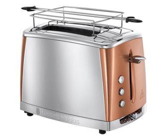 Тостер Russell Hobbs Luna 24290-56, 1550W, 2 филийки, Високо повдигане, Широки отвори, Размразяване, Бронз/Инокс