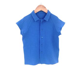 Camasa cu nasturi de vara pentru copii, din muselina, Deep Blue, 2-3 ani