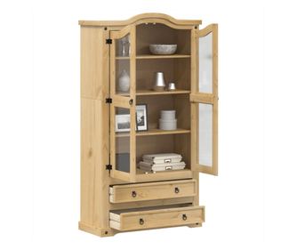 Стъклен шкаф витрина Corona 99x43x187 см бор масив