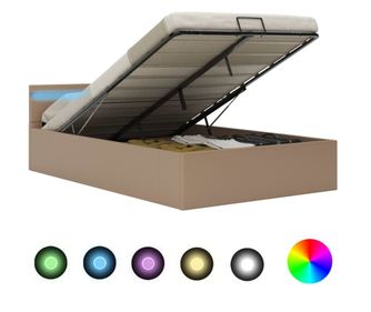Хидравлично легло с LED капучино изкуствена кожа 140x200 cм