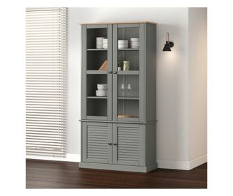 Стъклен шкаф витрина VIGO сив 85x35x170 см бор масив