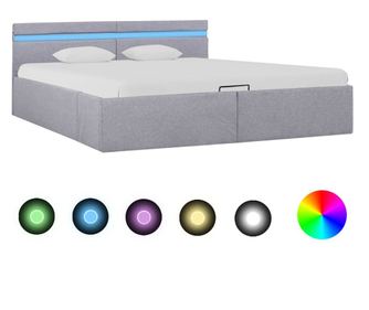 Легло с повдигащ механизъм и LED светлосиво текстил 180x200 см