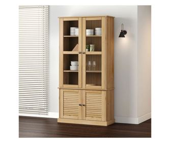 Стъклен шкаф витрина VIGO 85x35x170 см бор масив