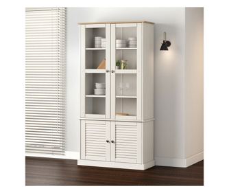 Стъклен шкаф витрина VIGO бял 85x35x170 см бор масив