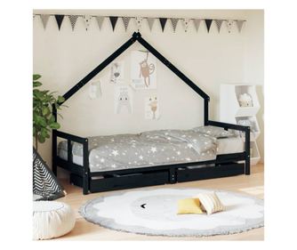 Παιδικό Κρεβάτι με Συρτάρια, Μαύρο, 80x200 εκ., Μασίφ Ξύλο Πεύκου