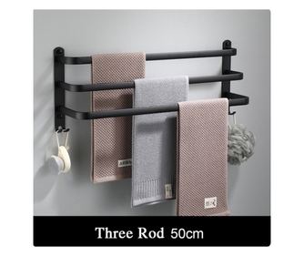 Blackswan Držač za ručnike za kupaonicu, tip M13, trostruki, mat crni s kukicama, 50 cm