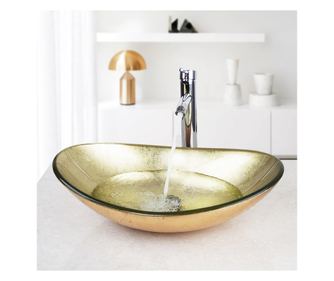 Komplet umivalnika in pipe za kopalnico, Blackswan, tip M2, ovalni model - zlata, velikost 56 cm