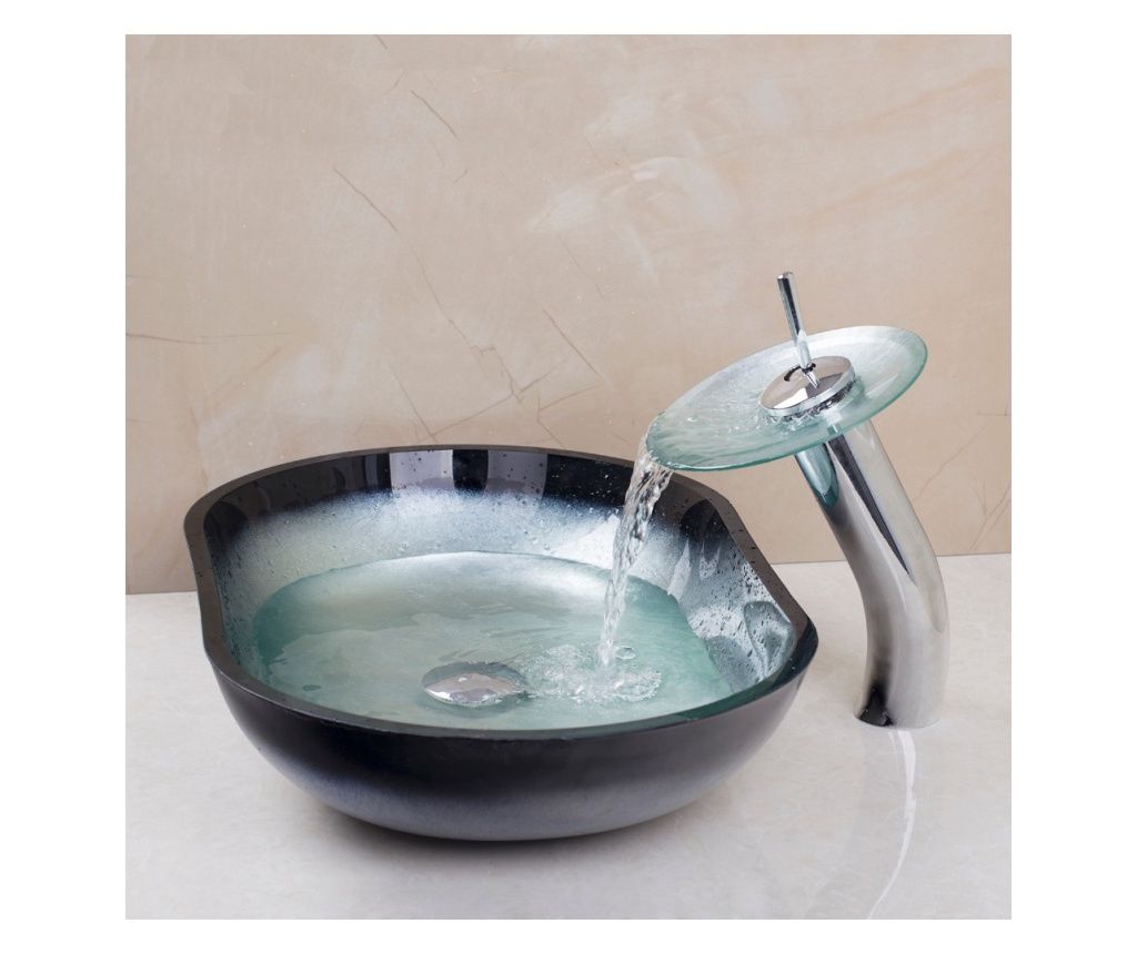 Komplet kopalniškega umivalnika in armature, Blackswan, Tip M12, srebrna/črna, 57,5 cm