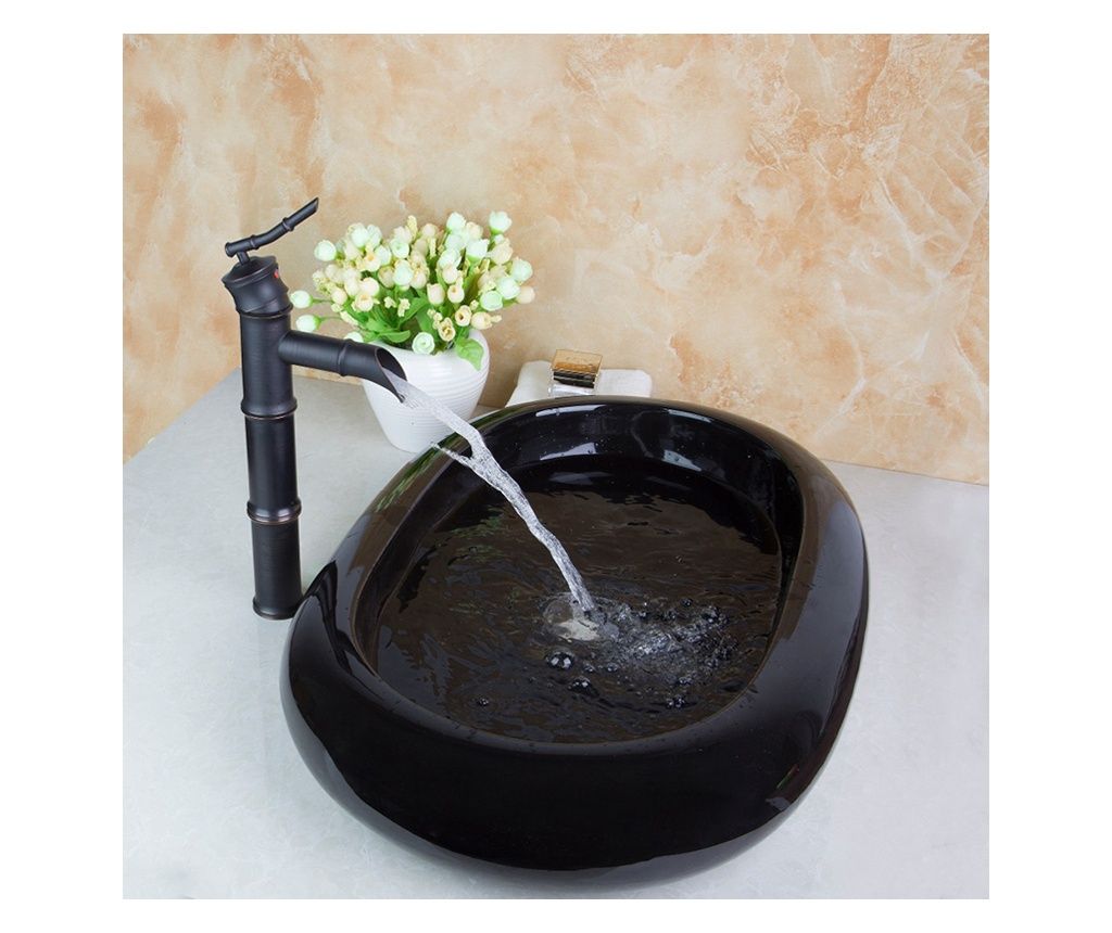 Komplet Blackswan umivalnika in pipe, tip M20, črna keramika, 63 cm