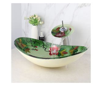 Komplet umivalnika in pipe, Blackswan, Tip M22, Zelena s pisanimi rožami, 54 cm