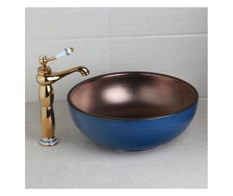 Komplet umivalnika in pipe za kopalnico, Blackswan, Tip M31, Modra/Roza Bronza, 41 cm