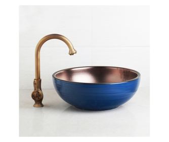 Starinska bronasta kopalniška armatura in umivalnik, Blackswan, tip M32, model modra/roza bronasta, 41 cm