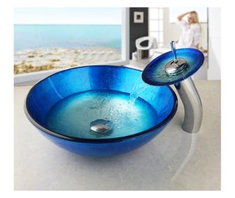 Fürdőszobai mosdó és csaptelep szett, Blackswan, M44 típus, kék modell, 42,5 cm