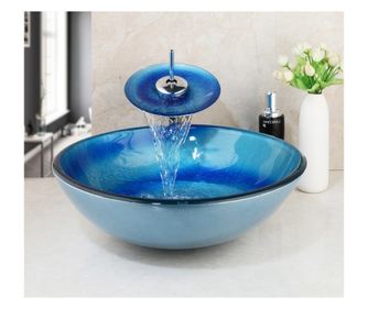 Fürdőszobai mosdó és csaptelep szett, Blackswan, M45 típus, kék/hullámos modell, 42 cm-es méret