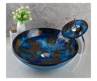 Komplet kopalniškega umivalnika in pipe, Blackswan, tip M47, modro/zlata, 42 cm