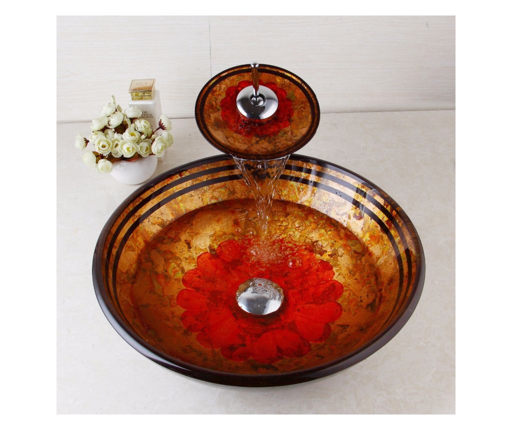 Komplet umivalnika in pipe, Blackswan, Tip M53, Črna/Ognjeno rdeča, 42 cm