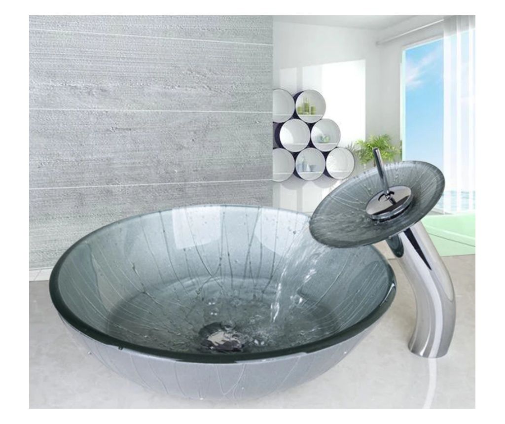 Set lavoar si baterie, Blackswan, Tip M76, model argintiu, dimensiune 42 cm