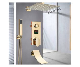 Sprchová baterie, Blackswan, typ M60.13, lesklá zlatá s vodopádovou hubicí, 30 cm