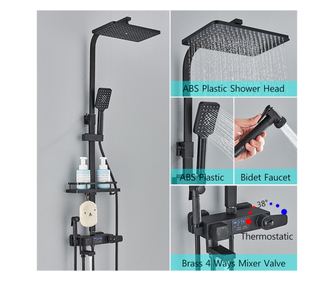 Blackswan Tuš stup M116 - Crni s termostatom, digitalnim zaslonom, izljevom i bide tušem (116 cm)