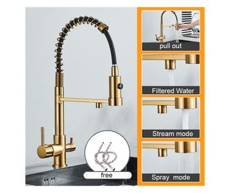 Kuhinjska armatura, Blackswan, Tip M252, mat zlata s pipo za prečiščeno vodo, 48 cm