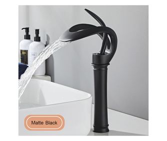 Slavina za umivaonik, Blackswan, Tip M217, Crni model za ugradnju na radnu površinu s vodopadom, 34 cm