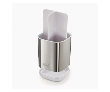 Fogkefe állvány Joseph Joseph EasyStore 70530, 12x9,5x9,5 cm, 3 részes, Levehető, Lefolyónyílás, Fehér/rozsdamentes acél