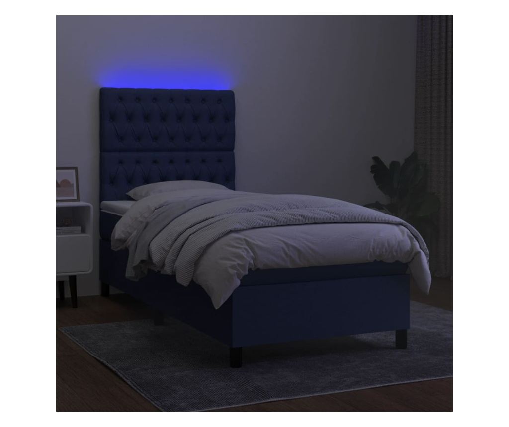 Легло с пружини, матрак и LED, синьо, 120x200 см, текстил - 4
