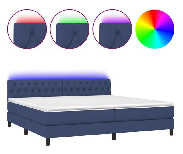 Пружинно легло с матрак и LED, синьо, 200x200 см, текстил