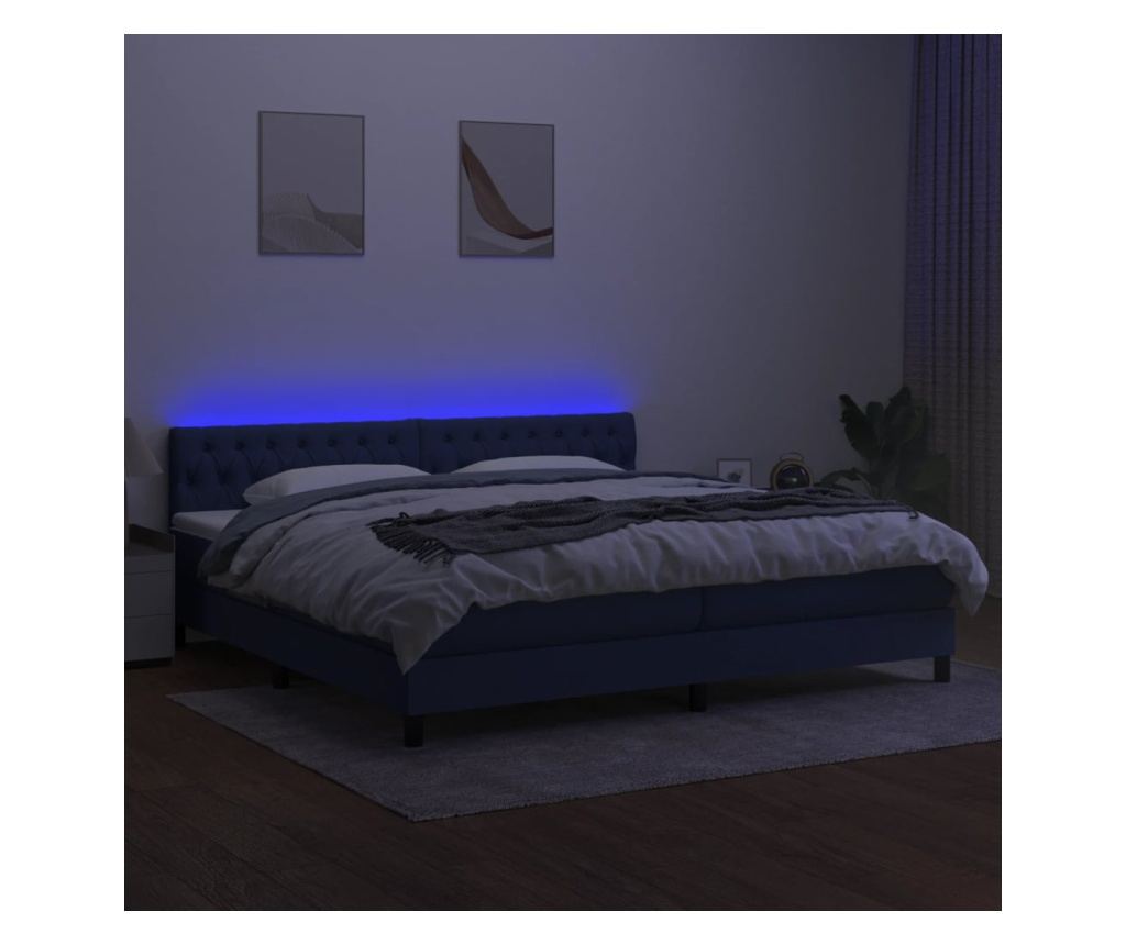Пружинно легло с матрак и LED, синьо, 200x200 см, текстил - 4