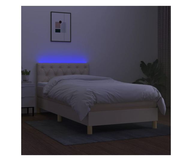 Легло с пружини, матрак и LED, кремаво, 80x200 см, текстил