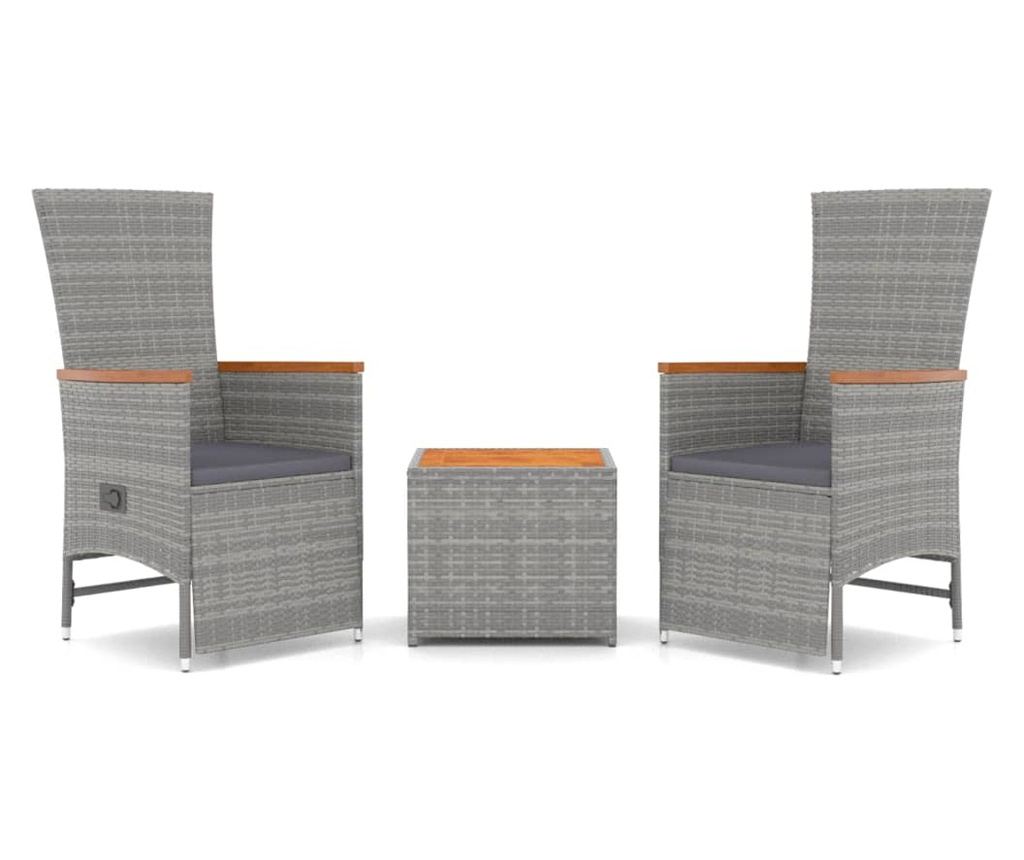 Комплект градински мебели, 3 части, полиратан и акациево дърво - 2