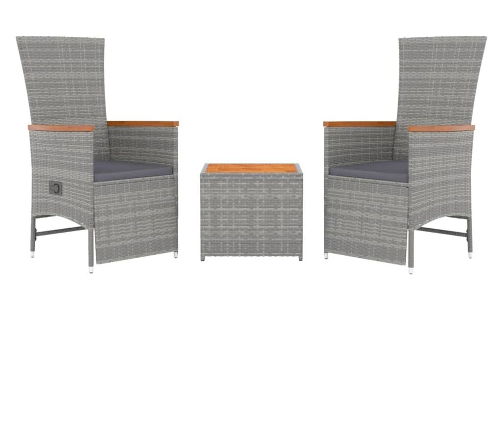 Комплект градински мебели, 3 части, полиратан и акациево дърво - 3