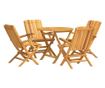 Градински комплект маса, масивно тиково дърво, 5 части