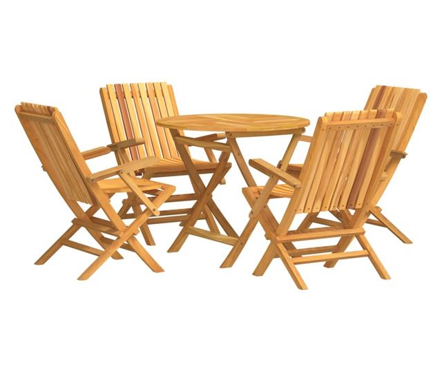 Градински комплект маса, масивно тиково дърво, 5 части