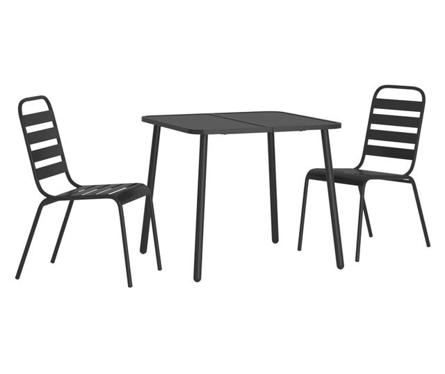 Комплект градински мебели, 3 части, антрацит, стомана