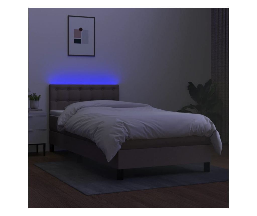 Легло с пружини, матрак и LED, тъмносиво, 100x200 см, текстил - 4