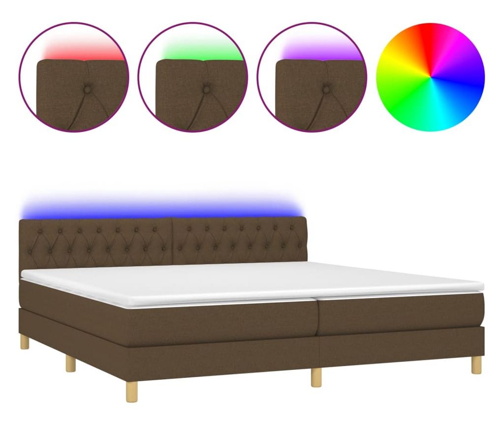 Легло с пружини, матрак и LED, тъмнокафяво, 200x200 см, текстил - 2