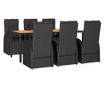 Комплект градински мебели, 7 части, Черен, Полиратан/Акациево дърво thumbnail 3