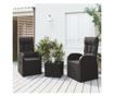 Комплект градински шезлонги, 3 части, Черен, Поли ратан и стомана