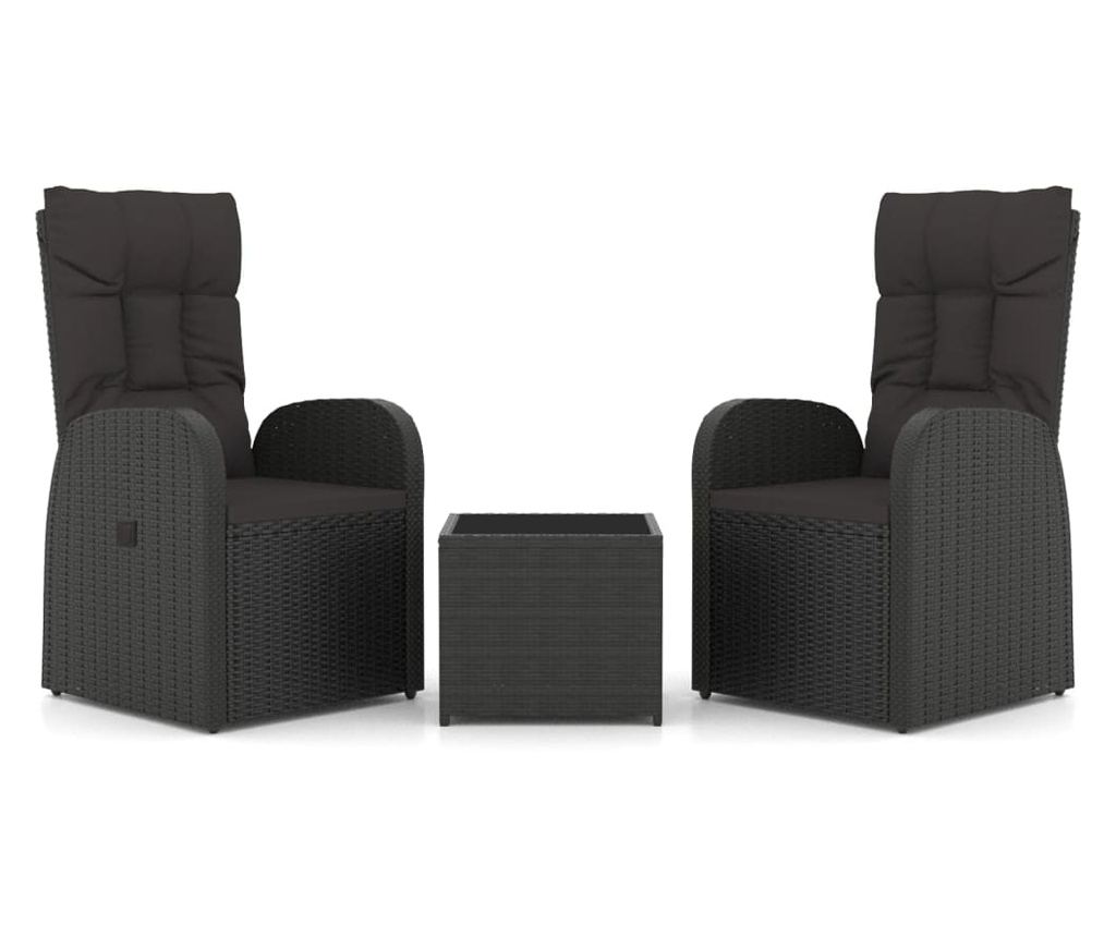 Set vrtnih ležalnikov, 3 kosi, črn, poliratan in jeklo - 2