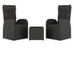 Комплект градински шезлонги, 3 части, Черен, Поли ратан и стомана