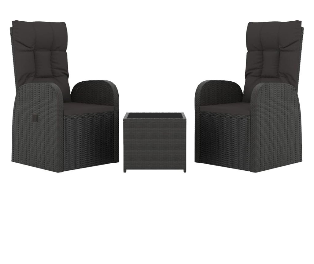 Set vrtnih ležalnikov, 3 kosi, črn, poliratan in jeklo - 3