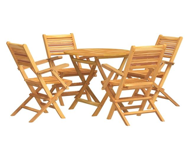 Градински комплект маса, масивно тиково дърво, 5 части