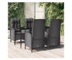 Градински комплект за сядане, 5 части, с възглавници, черен, полиратан thumbnail 1