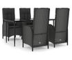 Градински комплект за сядане, 5 части, с възглавници, черен, полиратан thumbnail 2