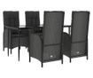 Градински комплект за сядане, 5 части, с възглавници, черен, полиратан thumbnail 3