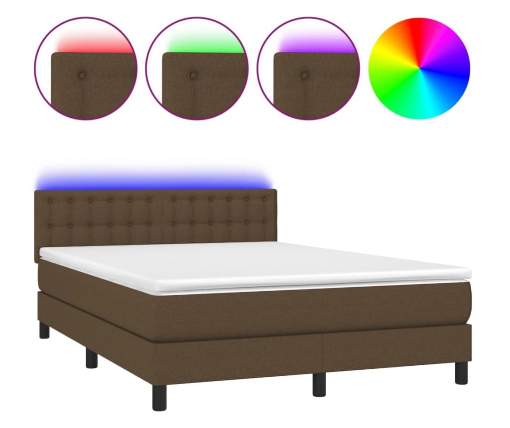 Bed with springs, mattress and LED, dark brown, 140x190 cm, textile - 2