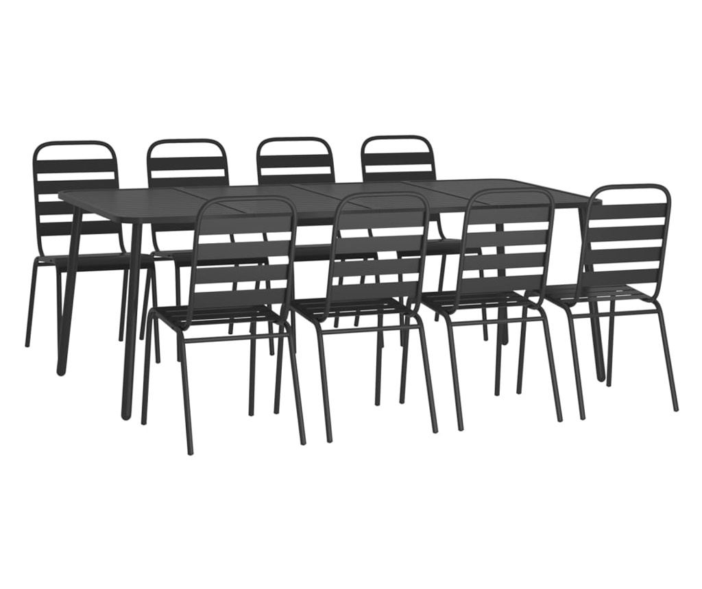 Комплект градински мебели, 9 части, антрацит, стомана - 3