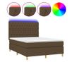 Пружинен легло с матрак и LED, тъмнокафяв, 140x190 см, текстил
